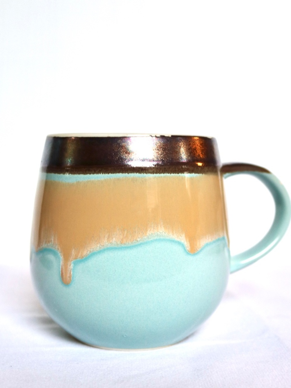 POTTER'S CORNER Metallic Drip Glaze Pottery Coffee Tea Mug Cup Mint Blue Bronze